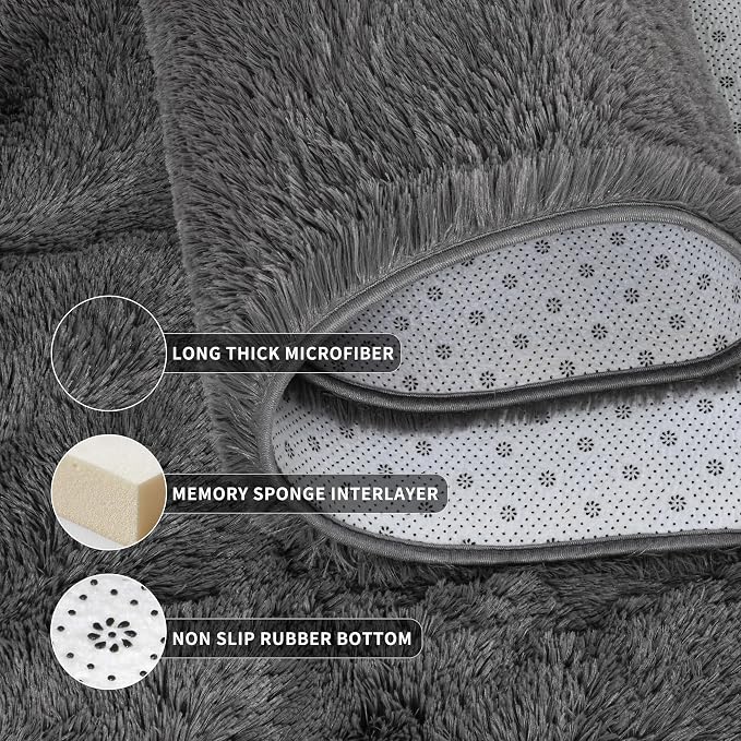 Tepook Fluffy Large Rugs for Living Room, Shag Area Rug 6x9 Soft Carpet for Bedroom, Modern Shaggy Rug for Kids Boys Girls, Plush Indoor Nursery Home Decor Rug with Non-Slip Bottom, Dark Grey - Image 5