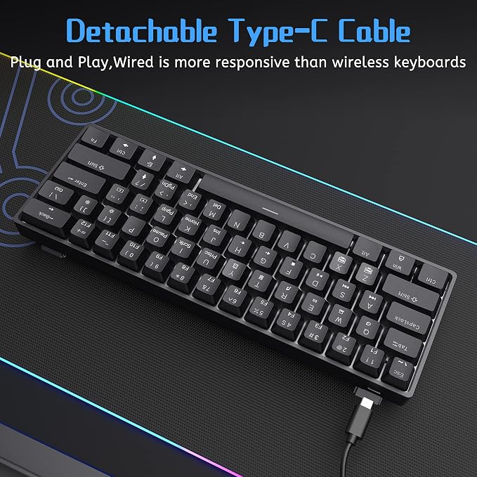 DIERYA 60% Mechanical Keyboard, DK61se Wired Gaming Keyboard with Brown Switches, LED Backlit Ultra-Compact 61 Keys Mini Office Keyboard for Windows Laptop PC Gamer Typist（Black） - Image 5