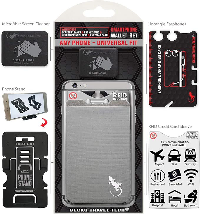 Phone Wallet - Adhesive Card Holder - Cell Phone Pouch - Stick on Lycra Pocket by Gecko - Carry Credit Cards and Cash - Image 5