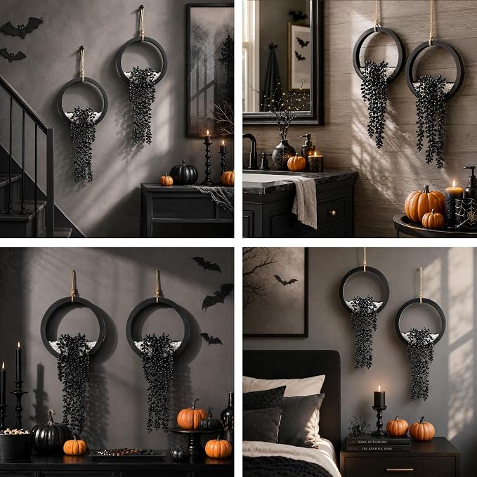 Der Rose 2 Pack Black Fake Hanging Plants Artificial Plants, Faux Succulent Wall Decor for Bathroom Bedroom Living Room Kitchen, Halloween Decor - Image 6