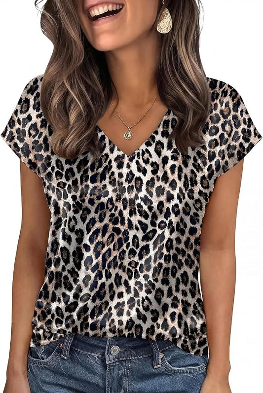 WIHOLL Womens Satin Summer Tops Cap Short Sleeve Blouses V Neck Shirts Business Casual Outfits Fashion Clothing 2026 by WIHOLL