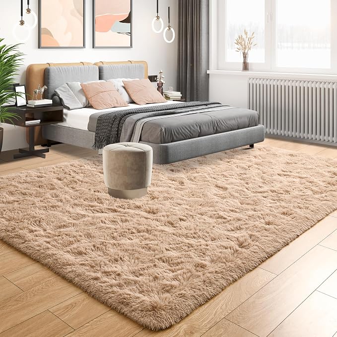 Tepook Super Soft Fluffy Rug for Bedroom, Modern Shaggy Fuzzy Kids Rugs for Living Room, Plush Indoor Nursery Home Decor Dorm Carpet with Non-Slip Bottom, Beige, 4 X 6 Feet - Image 2