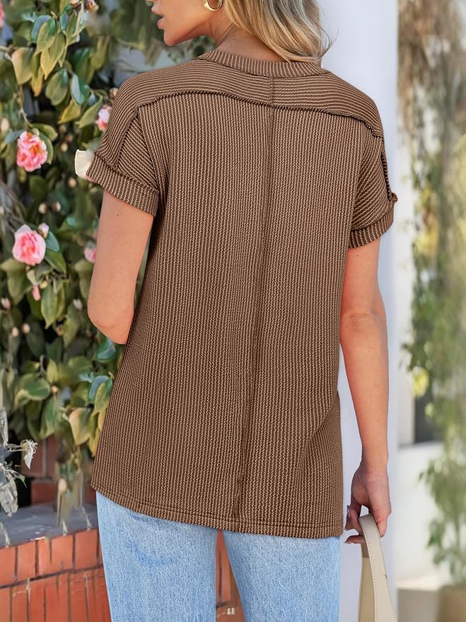 ANRABESS Womens Short Sleeve Crewneck Shirts Ribbed Knit High Low Hem T Shirt 2026 Summer Spring Casual Tops Trendy Clothes - Image 6