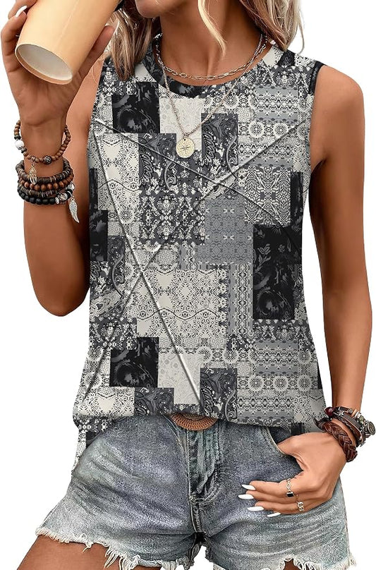 WIHOLL Women's Sleeveless Summer Crewneck Loose Fit Tank Tops by WIHOLL