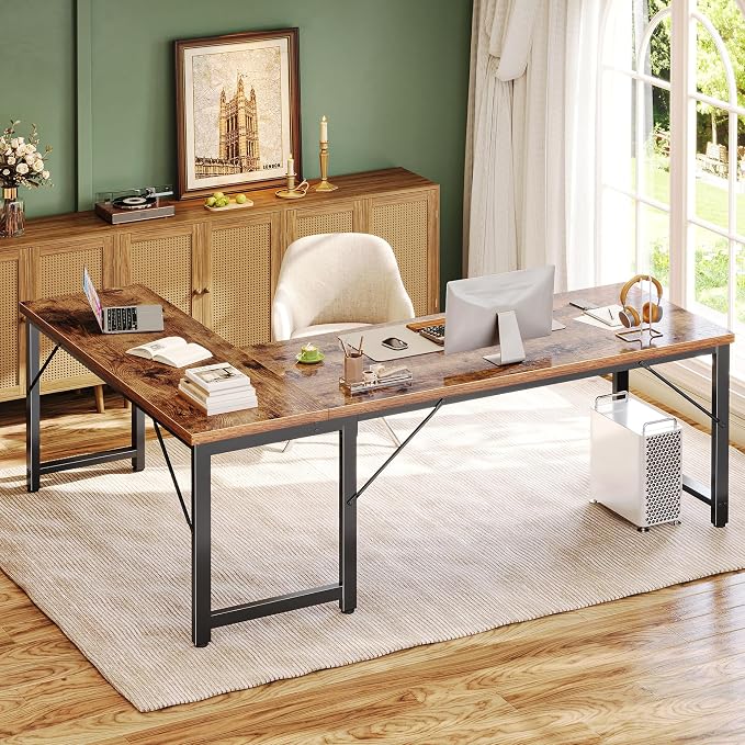 Huuger 63 Inch L Shaped Desk with 0.95 Inch Thicker Desktop, Reversible Computer Desk, Larger Corner Office Gaming Desk, Robust Metal Frame, for Home Office, Rustic Brown - Image 9