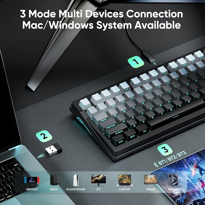 RedThunder K95 Wireless Mechanical Keyboard,TFT Screen & Knob, Trip-Modes Connection, Gasket Custom Hot-Swap Keyboard, RGB Backlit, Pre-lubed Linear Switches, Side Printed PBT Keycaps, Gray Gradient - Image 4