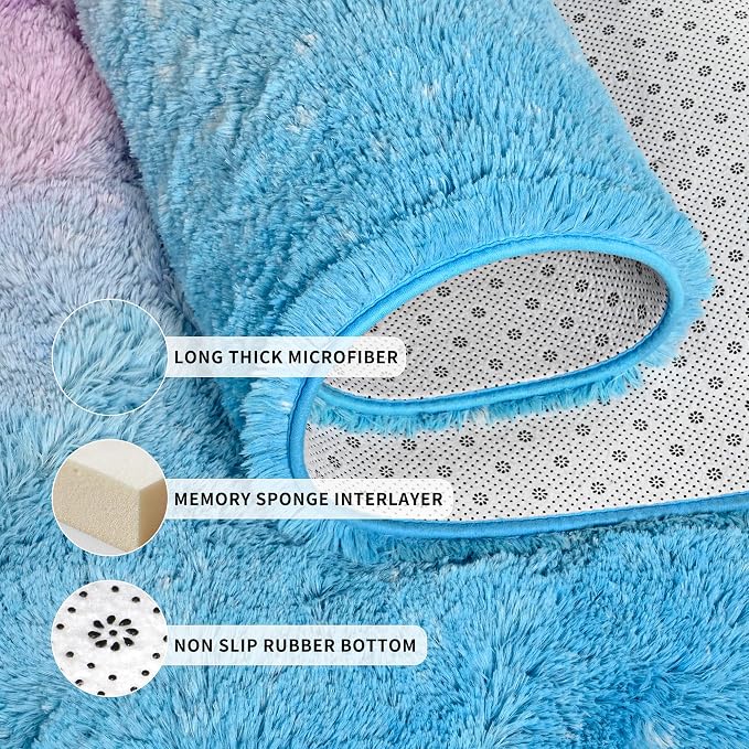 Tepook Fluffy Large Rugs for Living Room, Area Rug 6x9 Soft Carpet for Bedroom, Modern Shaggy Rug for Kids Boys Girls, Plush Indoor Nursery Home Decor Rug with Non-Slip Bottom, Purple and Blue - Image 5