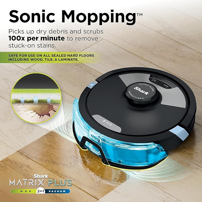 Shark Matrix Plus 2in1 Robot Vacuum & Mop with Sonic Mopping, Matrix Clean, Home Mapping, HEPA Bagless Self Empty Base, CleanEdge, for Pet Hair, Wifi, Black/Silver (RV2610WA) - Image 4