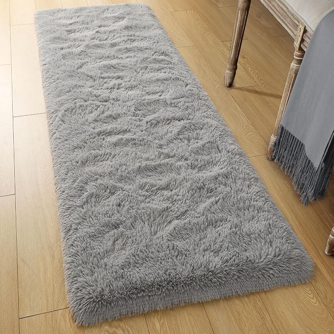 Tepook Soft Runner Rugs for Bedroom 2x6 ft with Rubber Backing, Grey Fluffy Rugs for Living Room, Shag Bedside Rug Fuzzy Plush Carpet for Room, Area Rug for Dorm Nursery Hallway Indoor Home Decor - Image 3