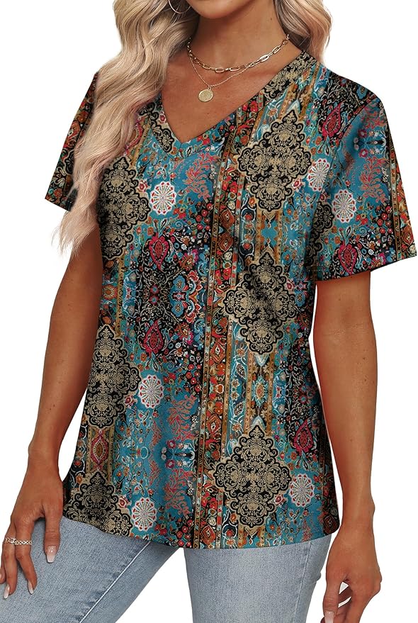 Alaroo Womens Summer Tops 2026 V Neck Short Sleeve Shirts Trendy Dressy Casual Vacation Outfits Printed - Image 4