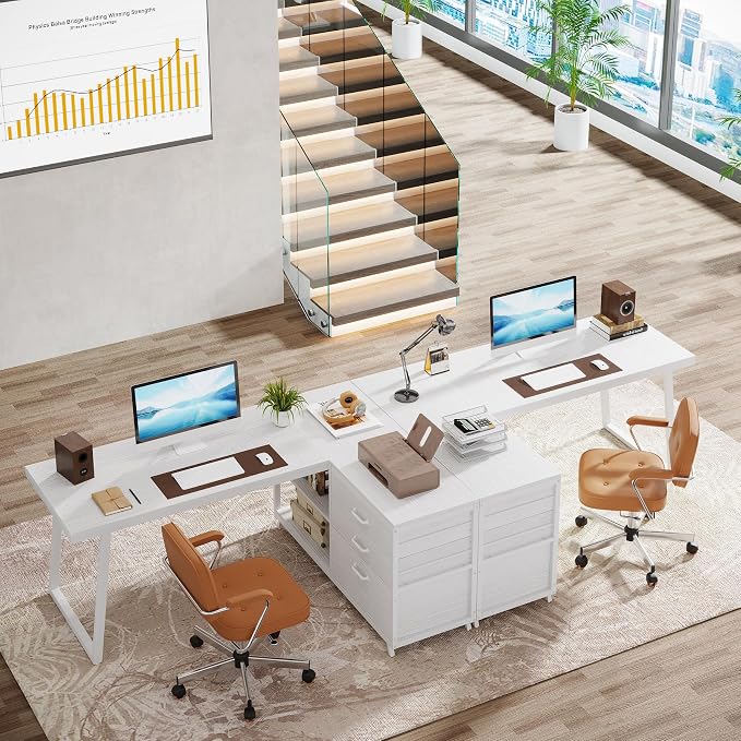 Tribesigns L-Shaped Computer Desk with 3 Drawers, Reversible Corner Home Office Desk with Shelves, 53-Inch Industrial PC Desk Study Writing Table Workstation for Small Space, White - Image 8