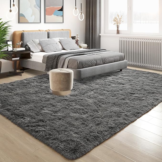 Tepook Fluffy Large Rugs for Living Room, Shag Area Rug 6x9 Soft Carpet for Bedroom, Modern Shaggy Rug for Kids Boys Girls, Plush Indoor Nursery Home Decor Rug with Non-Slip Bottom, Dark Grey - Image 3
