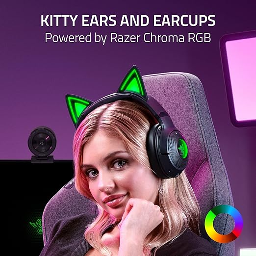 Razer Kraken Kitty V2 BT Wireless RGB Headset, Black | Chroma RGB Kitty Ears & Earcups, Bluetooth 5.2, 40 mm Drivers, Noise-cancelling Mics, Lightweight, USB-C, 40 Hr Battery - Image 2