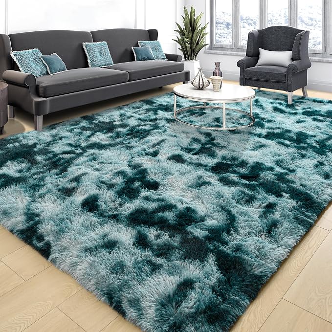 Tepook Soft Fluffy Rugs for Living Room, 5x8 Shaggy Area Rug for Bedroom, Modern Shag Rug Fuzzy Carpets for Kids, Plush Indoor Nursery Home Decor Rug with Non-Slip Bottom, Peacock Blue by Tepook