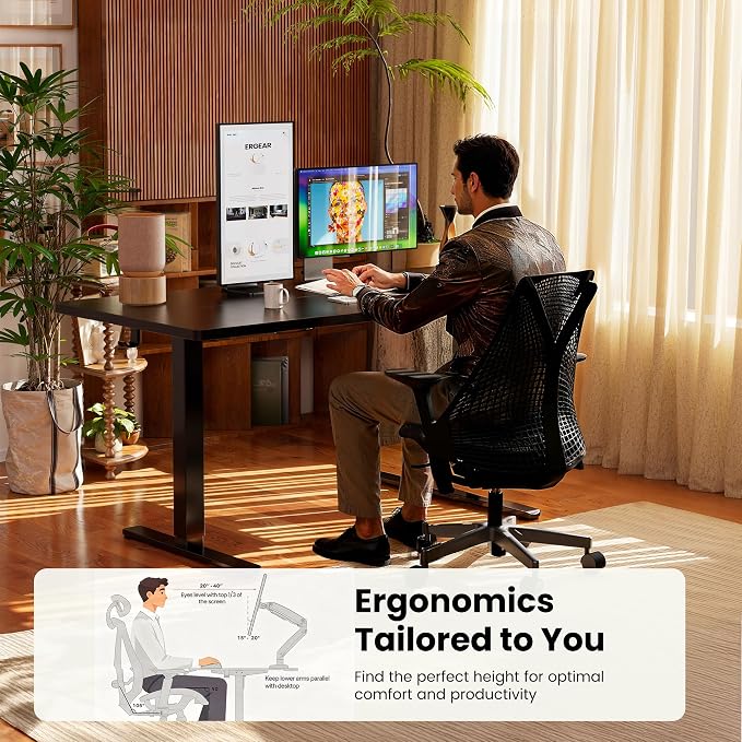ErGear Height Adjustable Electric Standing Desk, 40 x 24 Inches Sit Stand up Desk, Memory Computer Home Office Desk, Black - Image 8