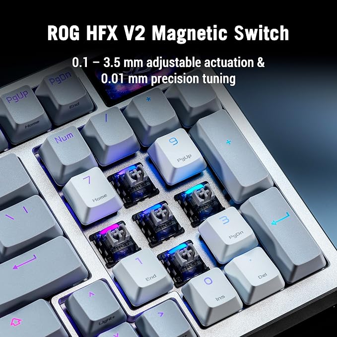ASUS ROG Azoth 96 HE Wireless Hall Effect Gaming Keyboard – 96% Full-Size, Tri-Mode, Hot Swappable Magnetic Switch, Rapid Trigger, Speed Tap, 8K Hz Polling, Color OLED Screen, ABS Keycaps – White - Image 2