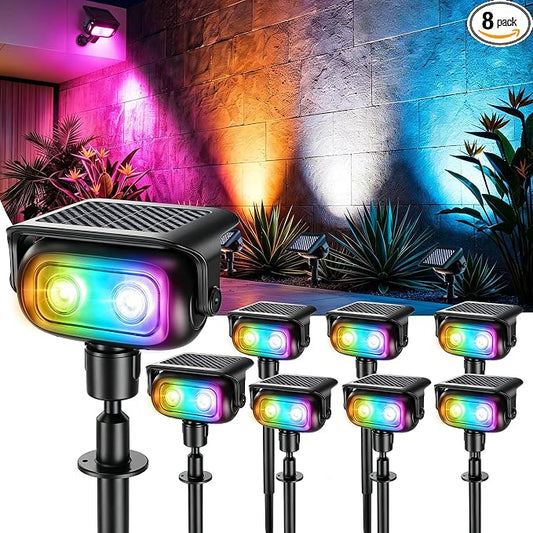 Brizled Solar Spot Light Outdoor Landscape Lighting RGB Color Spotlight | 360° Rotation Head; 9 Color & 11 Mode; IP65 Waterproof; Adjustable Height; Stake or Wall Mounted for Yard Tree Garden Pathway by Brizled