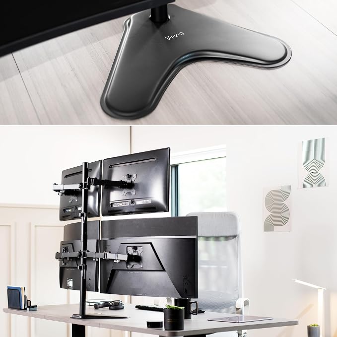 VIVO Quad 13 to 30 inch Monitor Free-Standing Mount, Fully Adjustable Desk Stand, Holds 4 Flat or Curved Display Screens, STAND-V004F - Image 4
