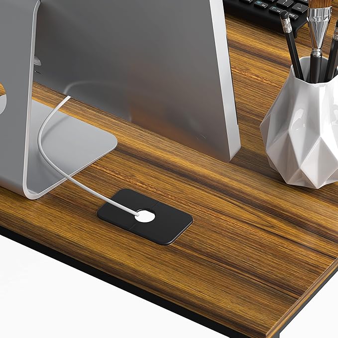 SHW Mission 55 x 60 L-Shape Home Office Computer Desk, Walnut | Reversible Desktop Design - Image 5