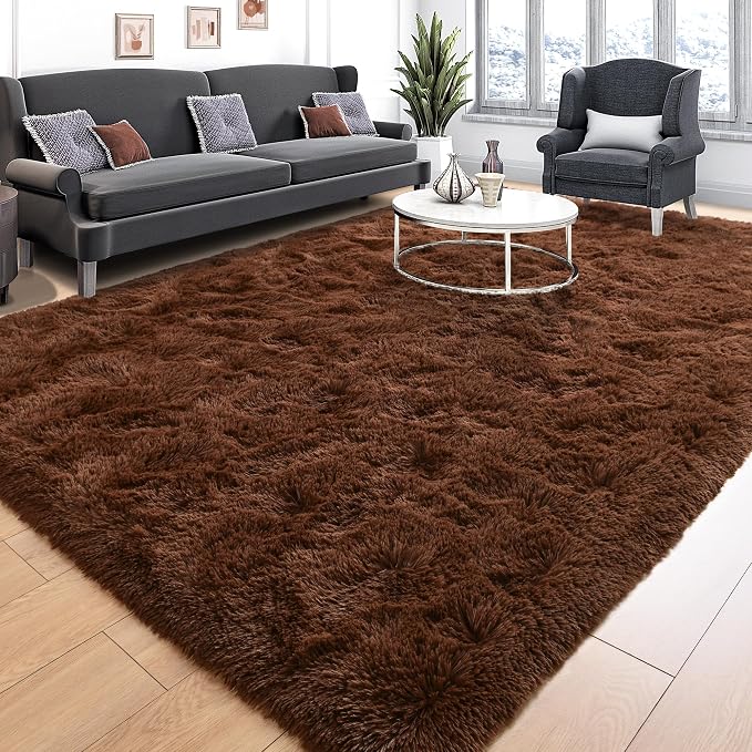 Tepook 9x12 Brown Area Rugs for Living Room Bedroom, Soft Fluffy Plush Shaggy Girls Boys Kids Room Rug, Shag Upgrade Non-Slip Throw Carpet for Dorms Nursery Classroom Home Decor - Image 2