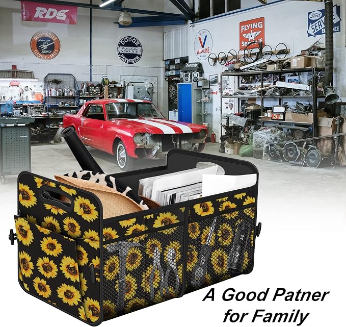Femuar Car Trunk Organizer with 72L Large Capacity Waterproof Collapsible and 11 Pockets, Trunk Organizer for Car SUV/Jeep/Sedan, Large Size, Sunflower - Image 7