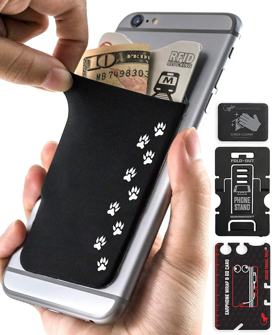 Phone Wallet - Adhesive Card Holder - Cell Phone Pouch - Stick on Lycra Pocket by Gecko - Carry Credit Cards and Cash by GeckoTravelTech
