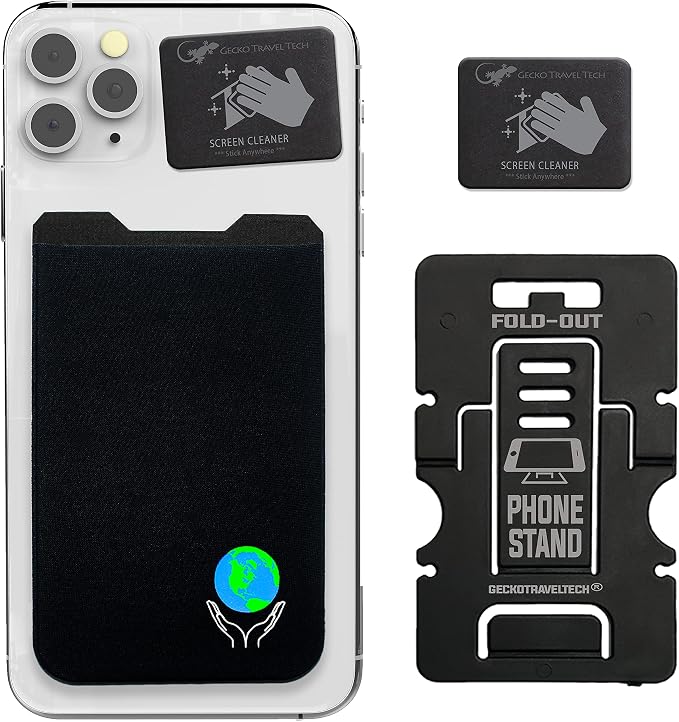 Phone Wallet - Adhesive Card Holder - Cell Phone Pouch - Stick on Lycra Pocket by Gecko - Carry Credit Cards and Cash by GeckoTravelTech