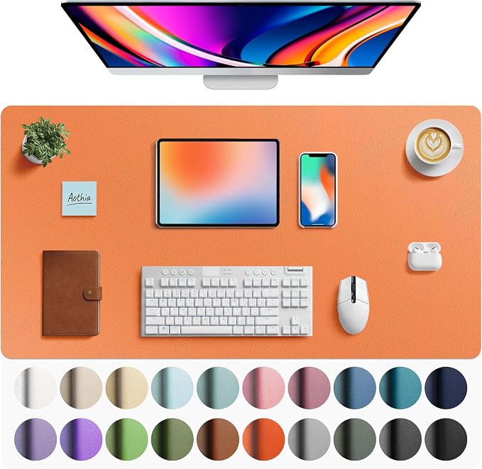 Aothia Faux Leather Desk Mat - Large Mouse Pad, Non-Slip PU Leather Blotter, Waterproof Writing Surface for Office and Home (Hermes Orange, 40" x 24") by AothiaSimpleNaturalUnique