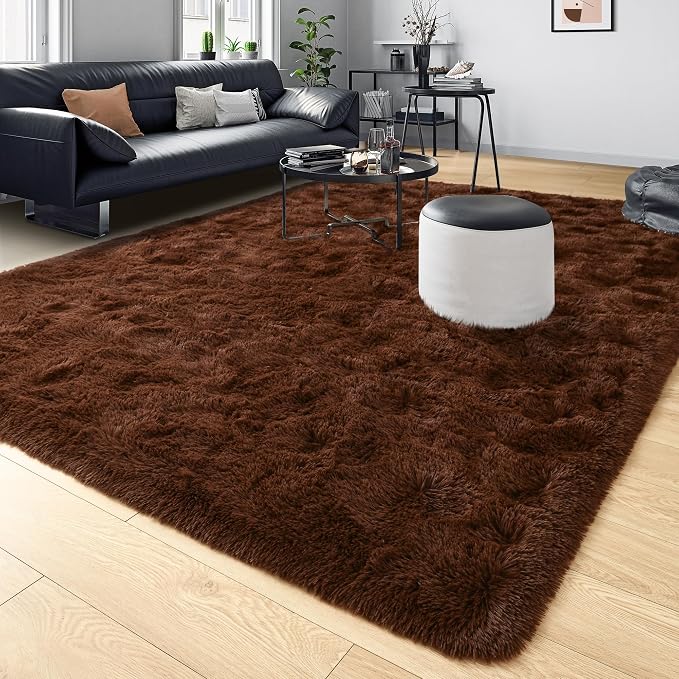 Tepook 6x9 Brown Area Rugs for Living Room Bedroom, Soft Fluffy Plush Shaggy Girls Boys Kids Room Rug, Shag Upgrade Non-Slip Throw Carpet for Dorms Nursery Classroom Home Decor - Image 8