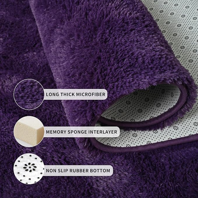 Tepook 5x8 Area Rugs for Living Room, Soft Fluffy Shag Purple Rug for Bedroom Nursery, Modern Shaggy Plush Upgraded Non-Slip Carpet for Girls Boys Kids Room Dorm Home Decor - Image 5