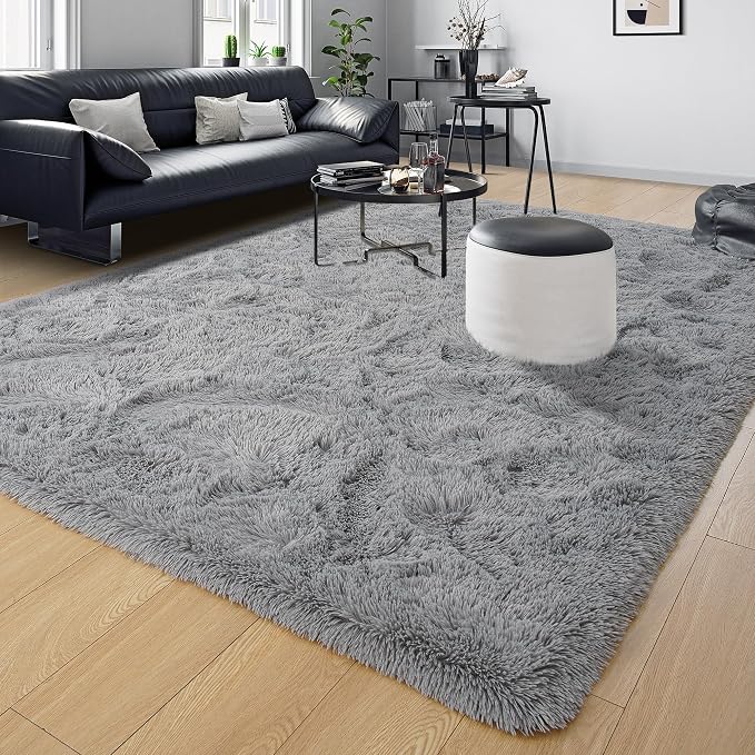 Tepook Area Rugs 9x12 for Living Room, Super Soft Fluffy Rugs for Bedroom, Modern Shaggy Rug Fuzzy Carpets for Kids, Plush Indoor Nursery Home Decor Rug with Non-Slip Bottom, Grey - Image 8