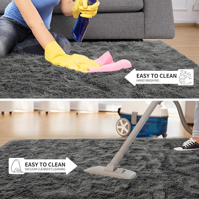 Tepook Soft Fluffy Rugs for Living Room, 5x8 Shaggy Area Rug for Bedroom, Modern Shag Rug Fuzzy Carpets for Kids, Plush Indoor Nursery Home Decor Rug with Non-Slip Bottom, Dark Grey - Image 6