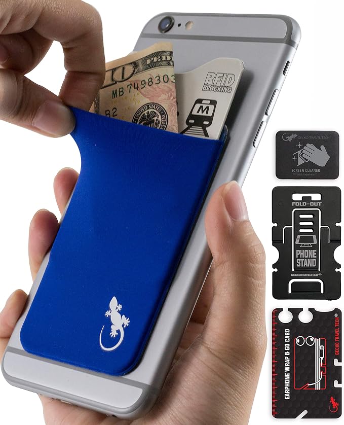 Phone Wallet - Adhesive Card Holder - Cell Phone Pouch - Stick on Lycra Pocket by Gecko - Carry Credit Cards and Cash - Image 4