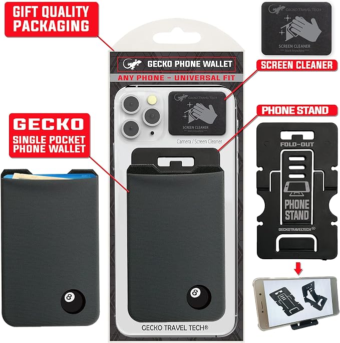 Phone Wallet - Adhesive Card Holder - Cell Phone Pouch - Stick on Lycra Pocket by Gecko - Carry Credit Cards and Cash - Image 9