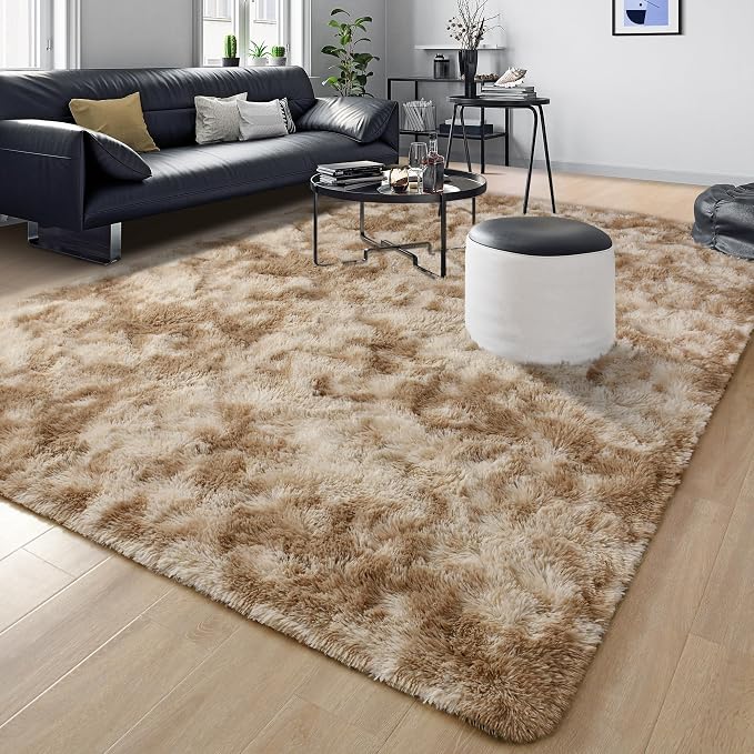 Tepook Area Rugs 9x12 for Living Room, Super Soft Fluffy Rugs for Bedroom, Modern Shaggy Rug Fuzzy Carpets for Kids, Plush Indoor Nursery Home Decor Rug with Non-Slip Bottom, Tie-Dyed Beige - Image 8