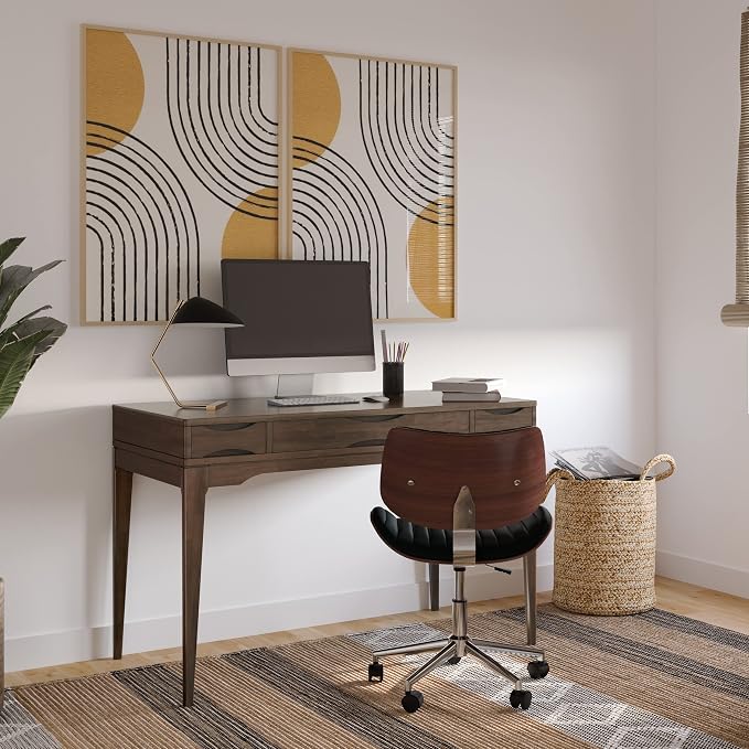 SIMPLIHOME Harper Small Desk - 48 Inch Wide Solid Hardwood Writing Desk in Walnut Brown, Mid-Century Modern Home Office Computer Table for Study with 2 Drawers and Flip-Down Keyboard Tray - Image 2