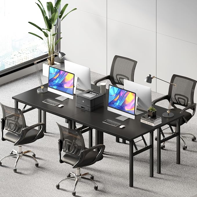 Need Office Computer Desk 47.2x23.6 in Sturdy Folding Laptop Table Black | Black Frame Writing Gaming Work Table/Foldable Home Office Desk/Sewing Table, No Assembly Required - Image 7