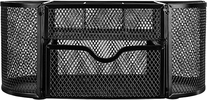 Amazon Basics Mesh Desk Organizer with Pen Holder, Pullout Drawer and Office Caddy Storage, 9.25" x 4.53" x 3.94", Black - Image 3