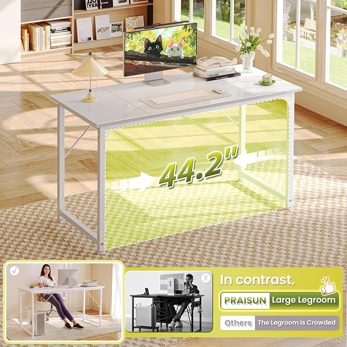 PRAISUN 47 Inch Computer Desk, Home Office Desk with Spacious Desktop, White - Image 5