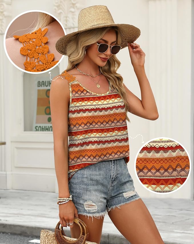 OFEEFAN Tank Top for Women Loose Fit Crew Neck Sleeveless Shirts Strap Lace Camisole Chiffon Summer Tops Curved Hem - Image 4