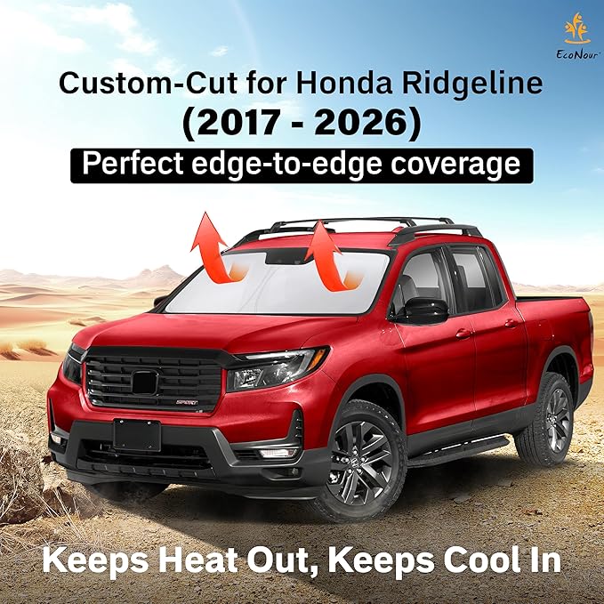 EcoNour Windshield Sun Shade Compatible for Honda Ridgeline 2017–2026 | Custom Fit Pickup Truck Front Window Sunshade | Foldable Heat & UV Reflective Sun Visor - Image 2