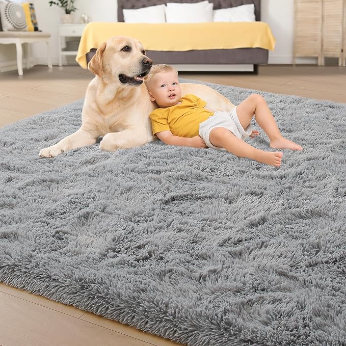 Tepook Super Soft Fluffy Rugs for Living Room, Area Rugs 8x10 for Bedroom, Modern Shaggy Rug Fuzzy Carpets for Kids, Plush Indoor Nursery Home Decor Rug with Non-Slip Bottom, Grey - Image 4