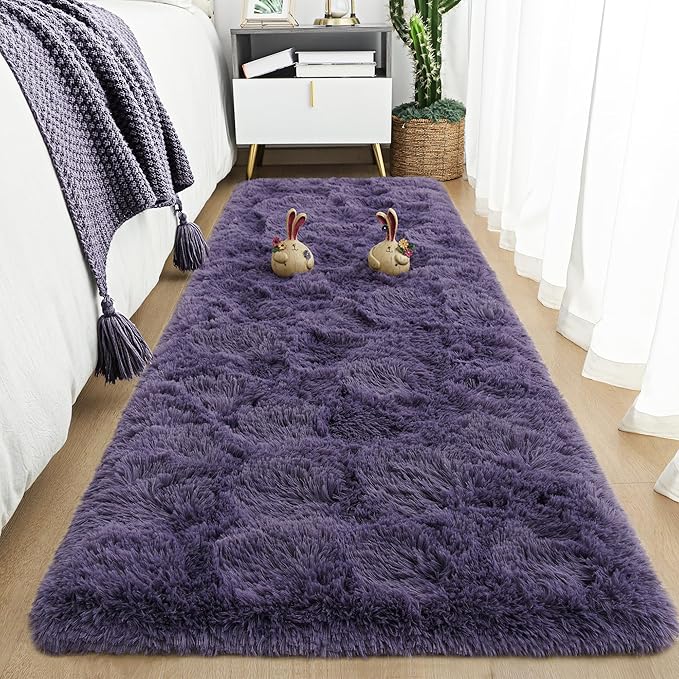 Tepook Soft Runner Rugs for Bedroom 2x6 ft with Rubber Backing, Purple Fluffy Rugs for Living Room, Shag Bedside Rug Fuzzy Plush Carpet for Room, Area Rug for Dorm Nursery Hallway Indoor Home Decor by Tepook