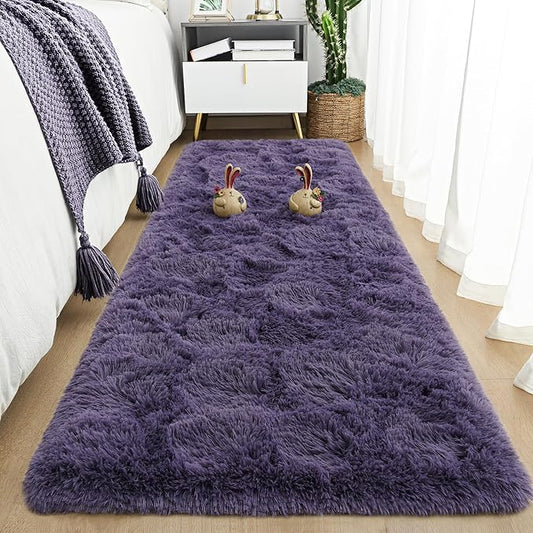 Tepook Soft Runner Rugs for Bedroom 2x6 ft with Rubber Backing, Purple Fluffy Rugs for Living Room, Shag Bedside Rug Fuzzy Plush Carpet for Room, Area Rug for Dorm Nursery Hallway Indoor Home Decor by Tepook