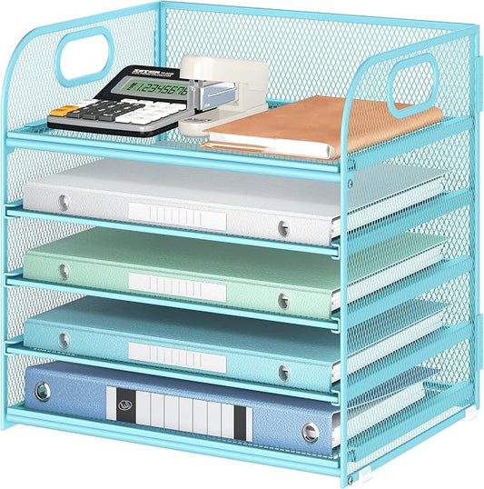 Lavatino Desk Letter Tray Paper Organizer for Desk 5-Tier with Handle Mesh Desktop File Organizer Paper Holder for Classroom Office Accessories - Blue by Lavatino