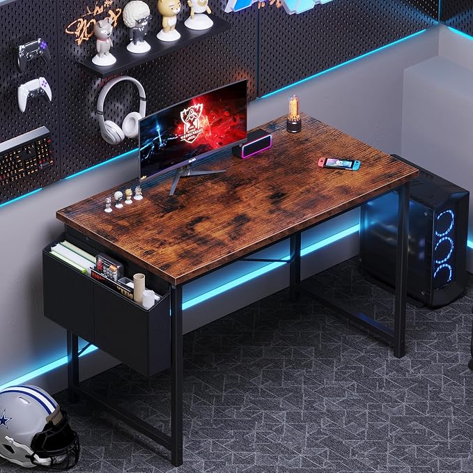 OLIXIS Computer Desk, 44 Inch Gaming Desks for Home Office Small Spaces | Writing Study Craft Work Table, Computer Workstation for Bedroom with Storage Bag, Rustic Brown - Image 2