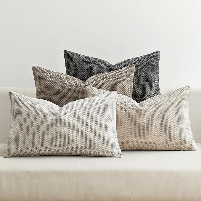 MIULEE Pack of 4 Couch Throw Pillow Covers 12x20 Inch Neutral Soft Decorative Chenille Pillow Covers Farmhouse Boho Accent Cushion Covers for Mid Century Modern Spring Decor Sofa Bedroom Living Room by MIULEE