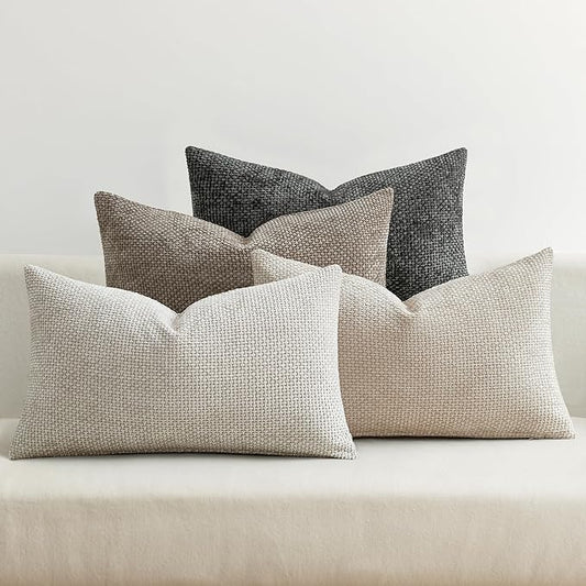 MIULEE Pack of 4 Couch Throw Pillow Covers 12x20 Inch Neutral Soft Decorative Chenille Pillow Covers Farmhouse Boho Accent Cushion Covers for Mid Century Modern Spring Decor Sofa Bedroom Living Room by MIULEE