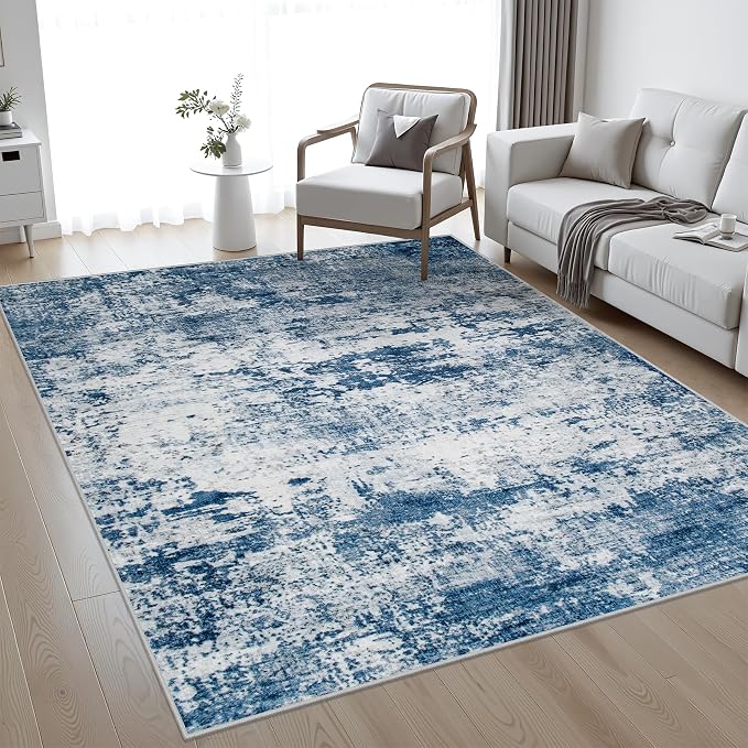 5x7 Area Rug Living Room Rug: Washable Modern Abstract Soft Thin Rug Indoor Floor No Slip Stain Resistant Carpet for Bedroom Dining Room Farmhouse Nursery Home Office - Blue by FXRHLP