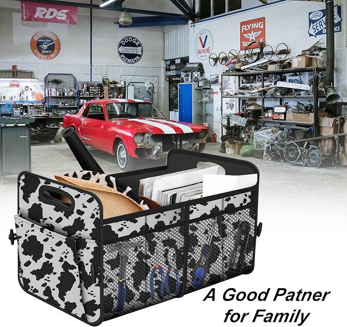 Femuar Car Trunk Organizer,Car Storage Organizer with 72L Large Capacity Waterproof Collapsible and 11 Pockets,Trunk Organizer for Car Suv/Jeep/Sedan, Large Size, Cow print - Image 7